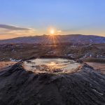 sunset in Mud Volcanoes. Buzau county, Romania